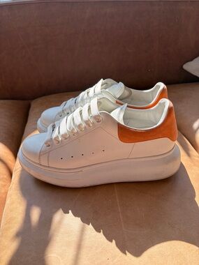 Alexander McQueen White Sneakers with light Orange Heel Tab